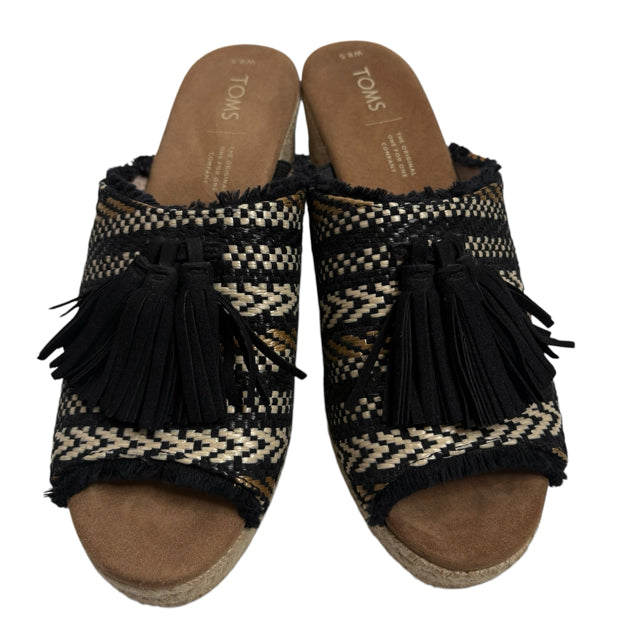 TOMS Size 8 1/2 W Black/Tan Wedge Heel Rattan SHOE