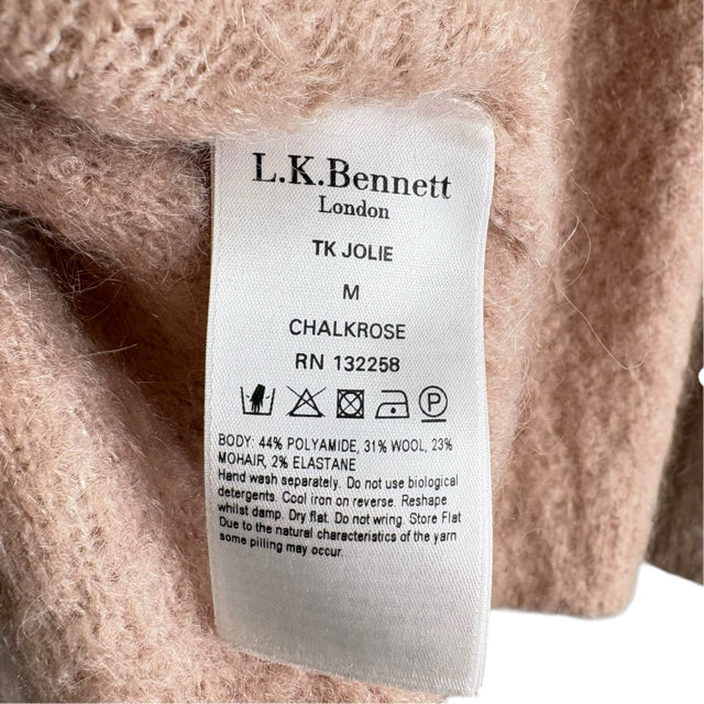 LK BENNETT Size MED Pink Long Sleeve Crewneck Mohair Blend SWEATER