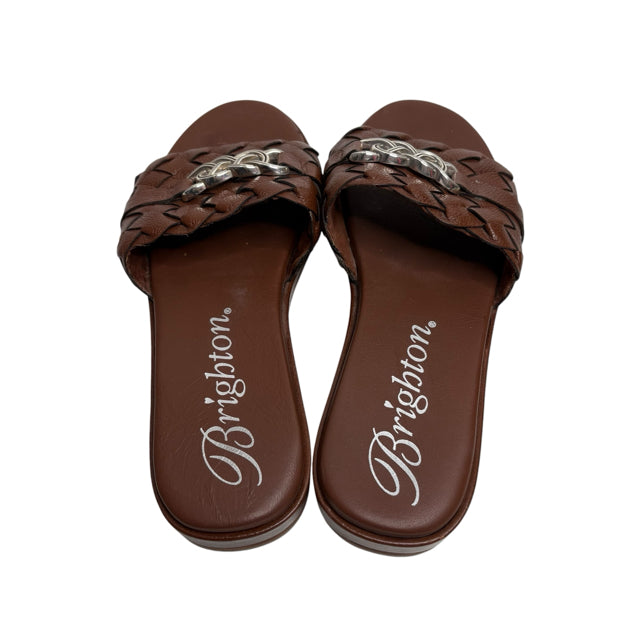 BRIGHTON Size 9 Brown Slide Sandals Leather NWOT SHOE