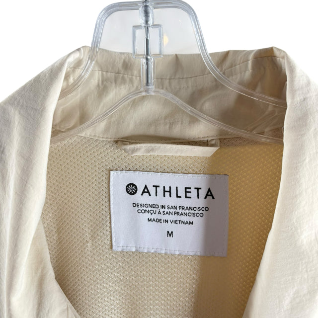 ATHLETA Size MEDIUM Cream Snap Front Nylon JACKET