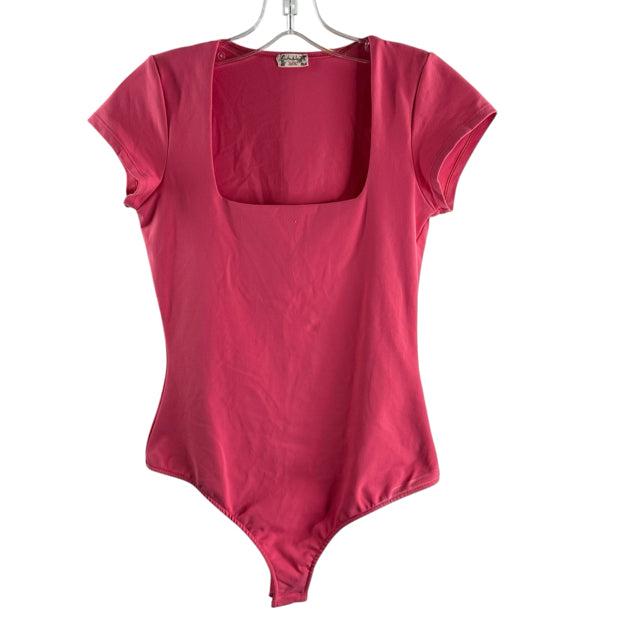 INTIMATELY FREE PEOPLE Size SMALL Hot Pink Short Sleeve Bodysuit TOP