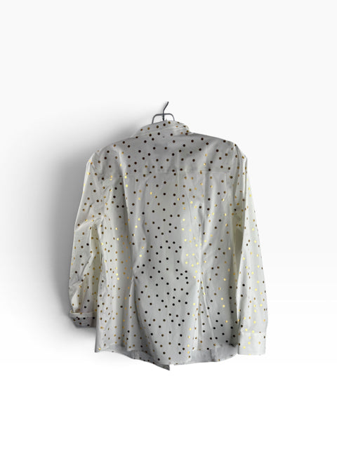 TALBOTS Size 8 PET White/Gold Dots Long Sleeve NWT BLOUSE