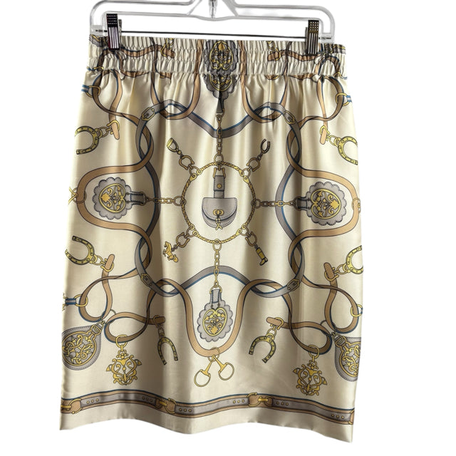 J MCLAUGHLIN Size SMALL Cream/Multi Print Knee Length Drawstring Polyester SKIRT