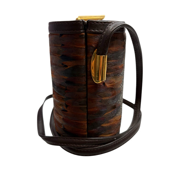 COMECO Brown/Multi Feathers Leather Cross Body PURSE