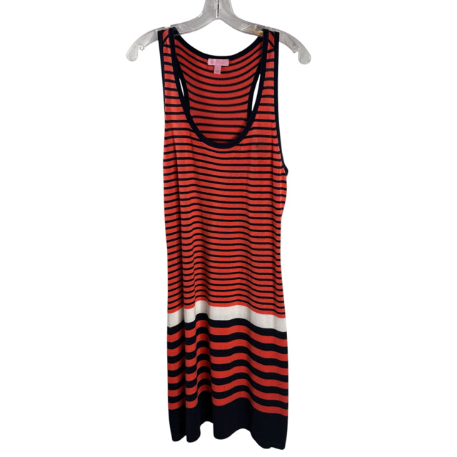 LILLY PULITZER Size LARGE Orange/Black Stripe Sleeveless DRESS