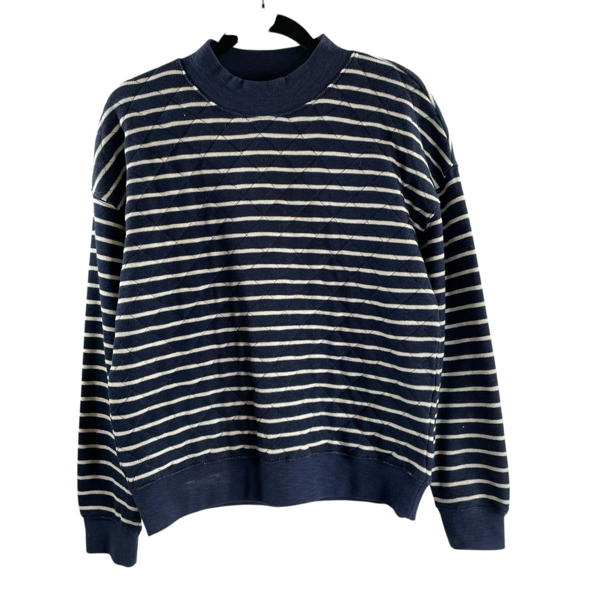 MADEWELL Size SMALL Navy/White Stripe Long Sleeve Mock Turtleneck TOP