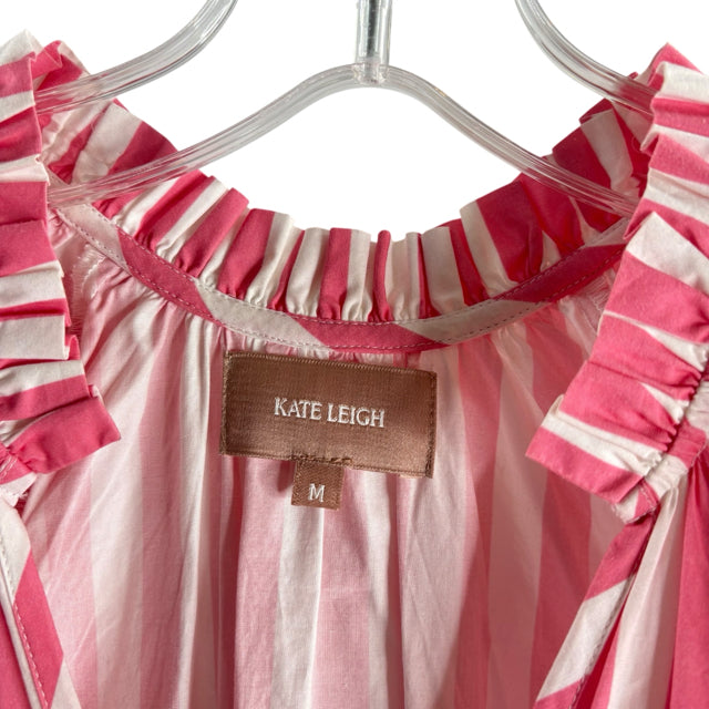 KATE LEIGH Size MEDIUM Pink Stripe 3/4 Sleeve Cotton DRESS