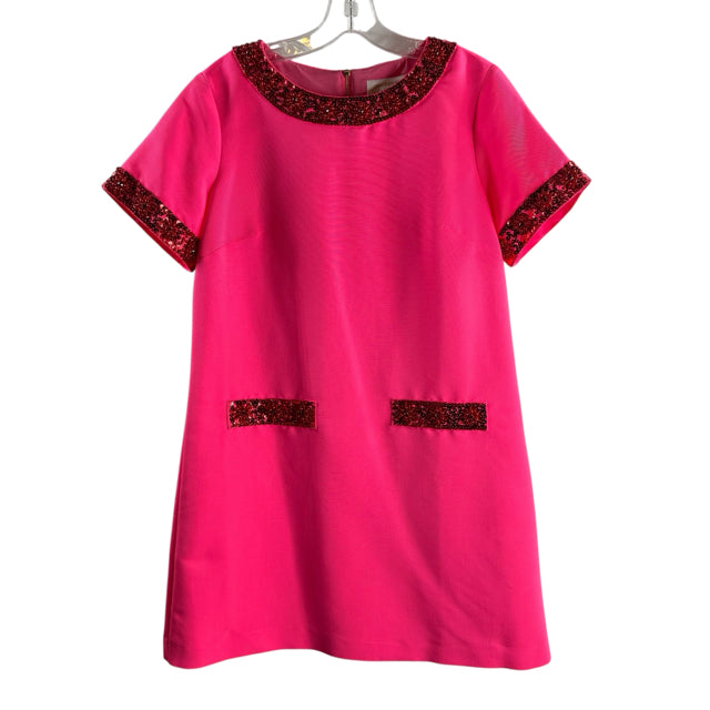 STS Size MEDIUM Hot Pink Sequin Short Sleeve Polyester NWOT DRESS