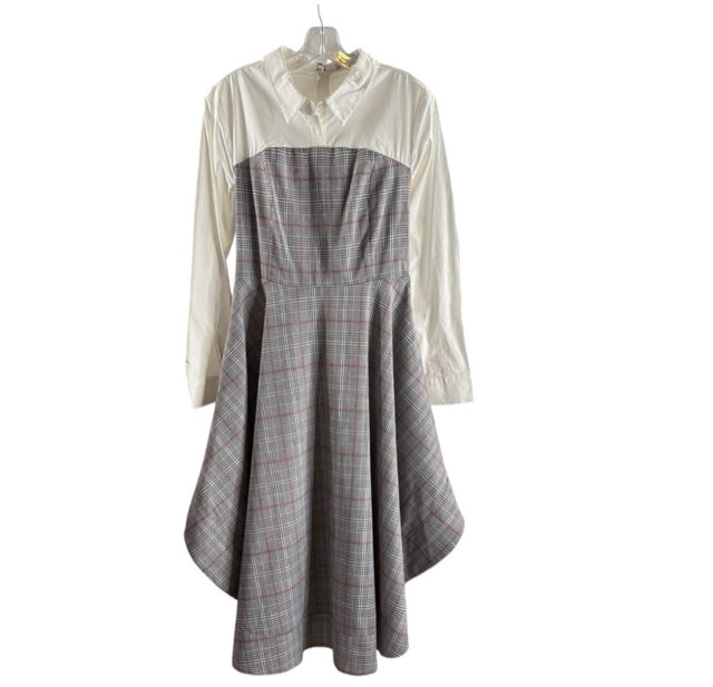 ENGLISH FACTORY Size MEDIUM White/Gray Plaid Long Sleeve Cotton DRESS