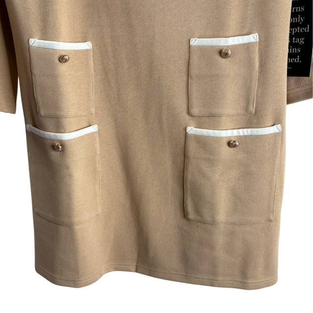 TUCKERNUCK Size MEDIUM Tan Pocket Detail 3/4 Sleeve Polyester Blend NWT DRESS