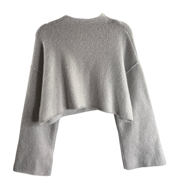FREE PEOPLE Size LARGE Light Gray Long Sleeve Mock Turtleneck Cropped SWEATER