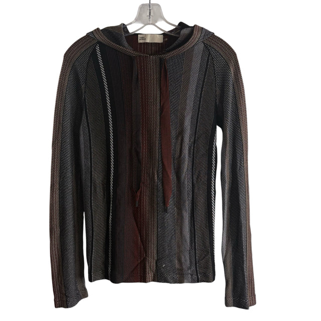 TORY BURCH Size X-SMALL Brown/Black Stripe Long Sleeve Hoodie TOP