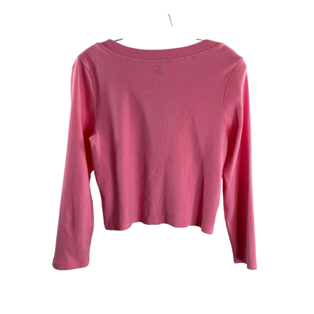 FREE-EST by FREE PEOPLE Size MEDIUM Pink Ribbed 3/4 Sleeve Button Front TOP