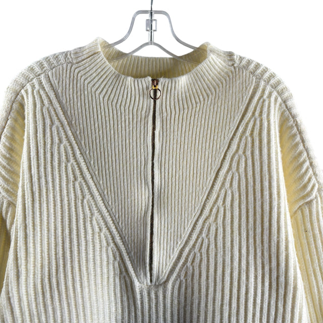 TALBOTS Size 2X Cream/Gray Wash Long Sleeve Quarter-Zip Polyester Blend SWEATER
