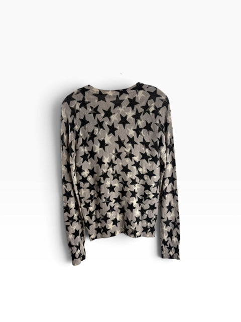 EQUIPMENT Size SMALL Gray/Black Stars Long Sleeve Round Neck Cashmere SWEATER