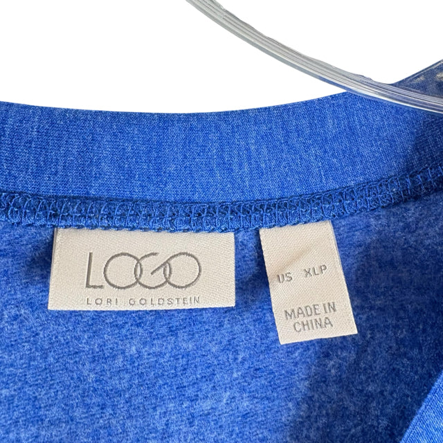 LOGO Size XL PETITE Blue Long Sleeve Duster Polyester Blend TOP