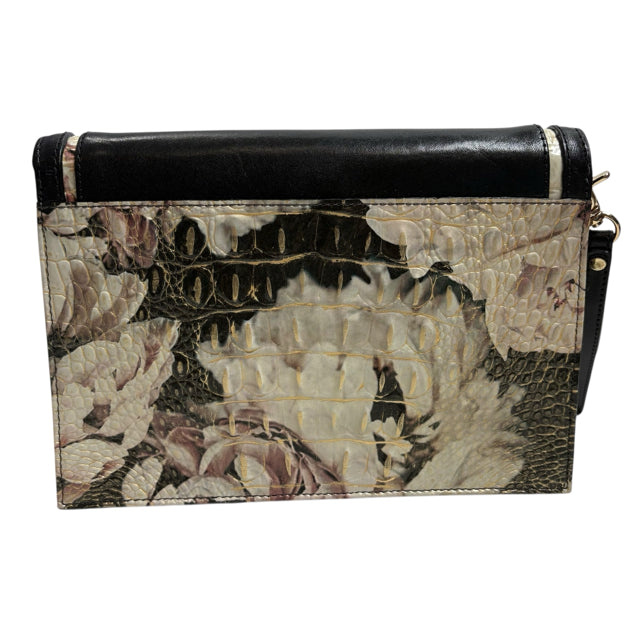 BRAHMIN Black Floral Croc Look Leather Clutch NWT PURSE
