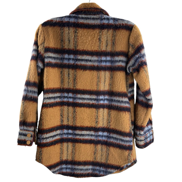 STEVE MADDEN Size X-SMALL Brown/Blue Plaid Fuzzy JACKET
