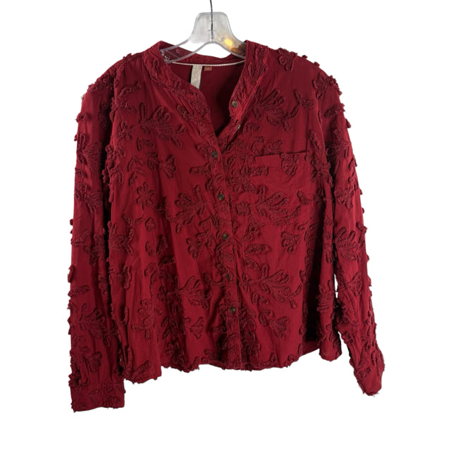 PILCRO Size SMALL Maroon Long Sleeve Button Front Embellished BLOUSE