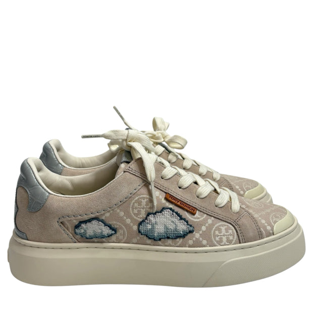 TORY BURCH Size 8 1/2 Beige Sneaker Monogram SHOE