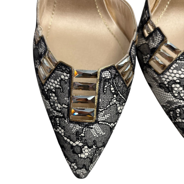 RENE CAOVILLA Size 39 Beige/Black Evening NWT SHOE