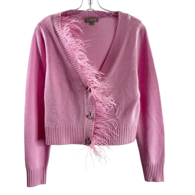 J CREW Size MEDIUM Light Pink Feathers Long Sleeve Cardigan Wool Blend SWEATER