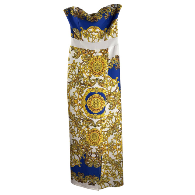 ELIYA CIOCCOLATO Size SMALL Blue/Gold Print Strapless NWT DRESS