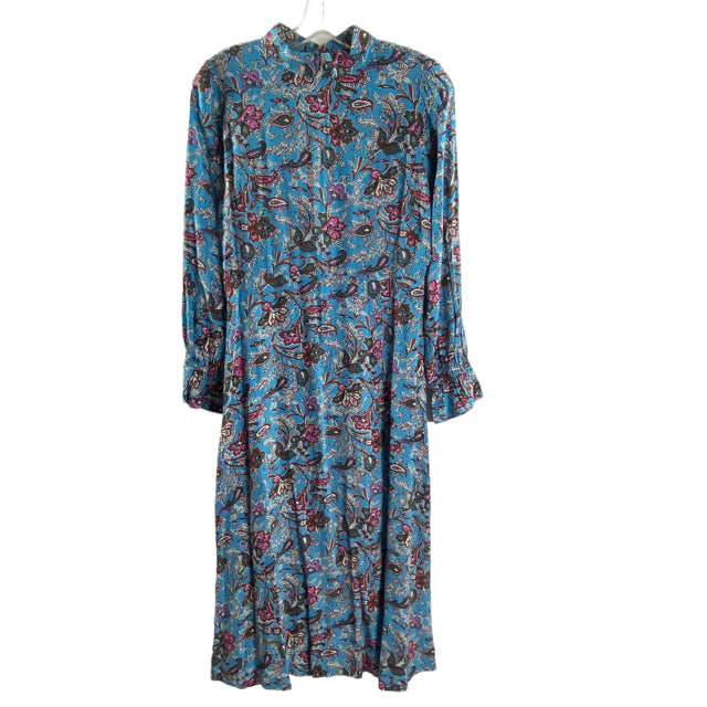 LOFT Size 0 Blue/Multi Paisley Long Sleeve Viscose DRESS
