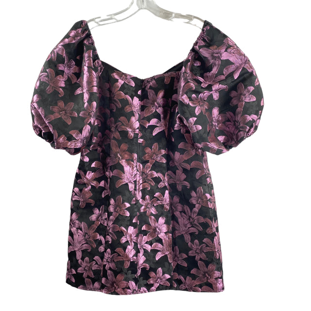 FLYING TOMATO Size LARGE Black/Purple Floral Puff Sleeve Polyester NWT DRESS