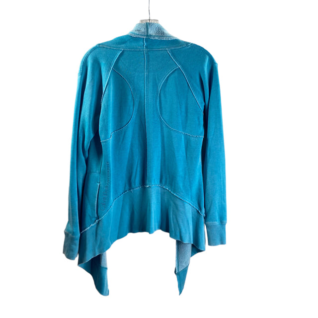 CALVIN KLEIN Size X-SMALL Bright Blue Long Sleeve Open Front Cotton Blend TOP