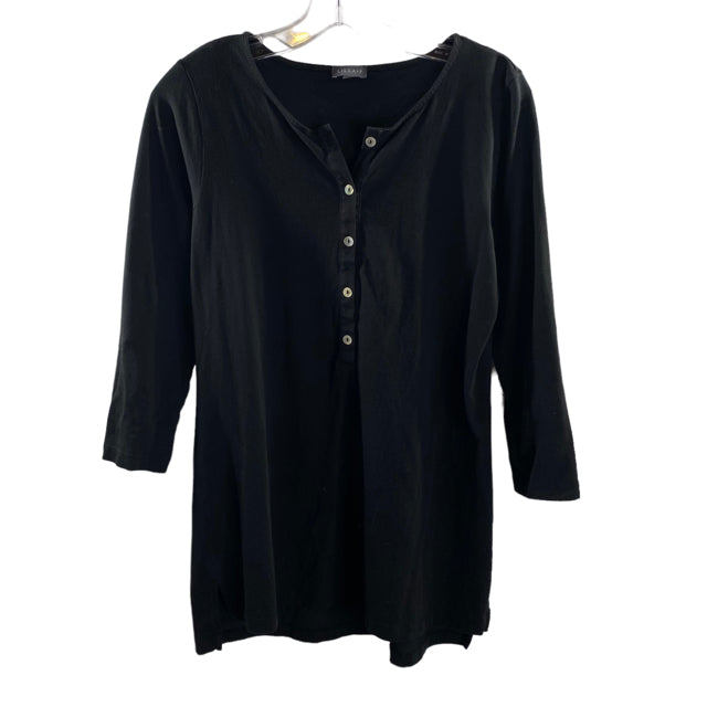 LILLA P Size SMALL Black 3/4 Sleeve Button Neck Pima Cotton TOP