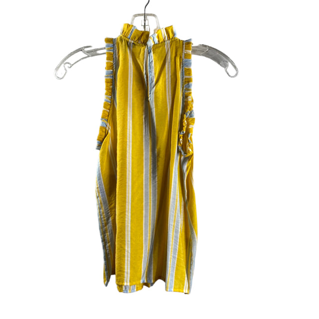 ANN TAYLOR Size XS PETITE Yellow/Blue Stripe Sleeveless Rayon Blend TOP