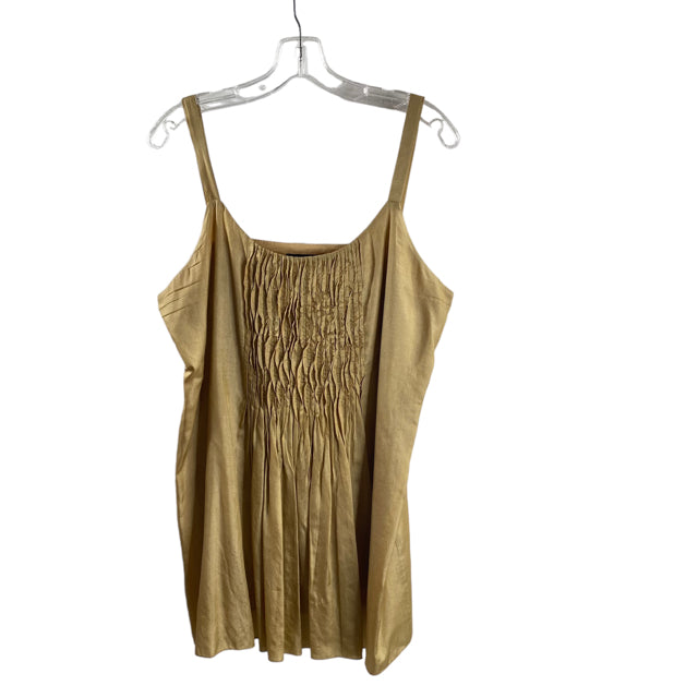 EILEEN FISHER Size MEDIUM Gold Pleats Strappy Baby Doll Silk TOP