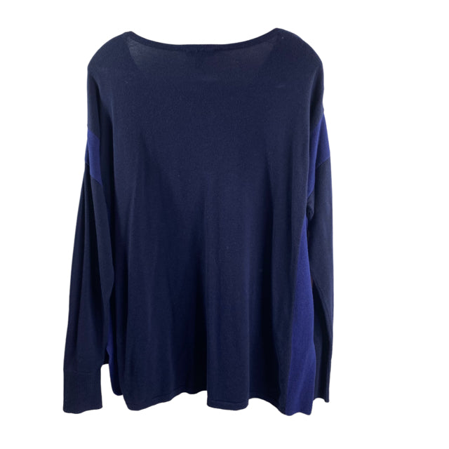 H by HALSTON Size SMALL Navy/Blue Two Tone Long Sleeve Cotton Knit SWEATER