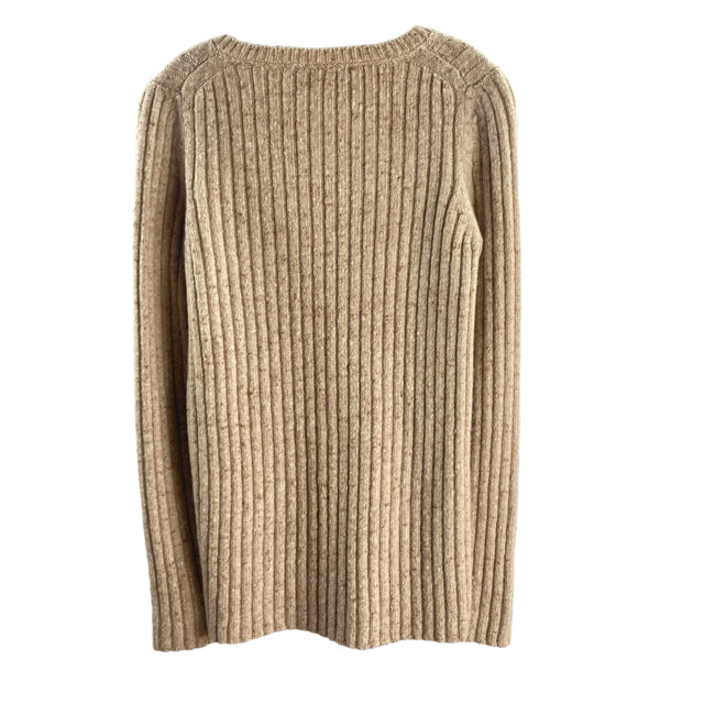 MARC JACOBS Size MED Cream/Brown Tweed Long Sleeve V-Neck Ribbed SWEATER