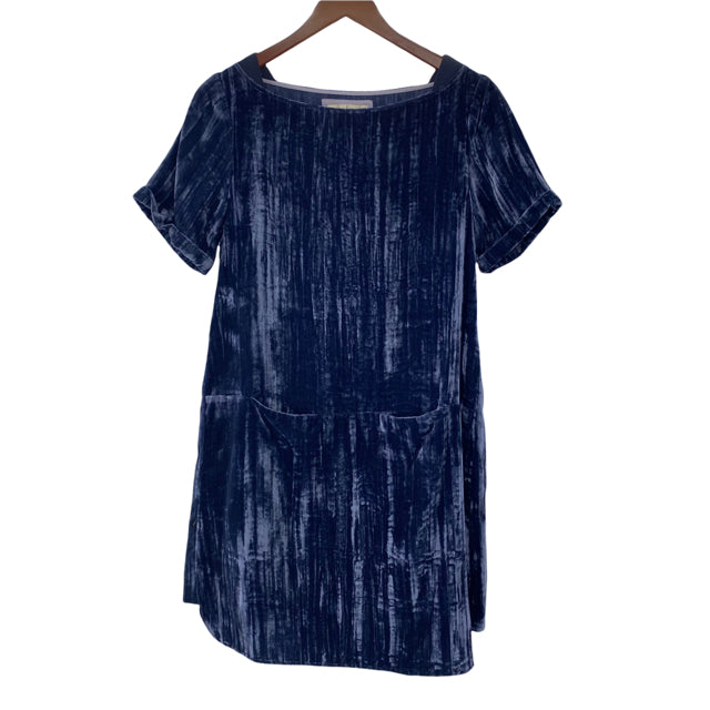 FLOREAT Size X-SMALL Blue Textured Short Sleeve Velvet DRESS