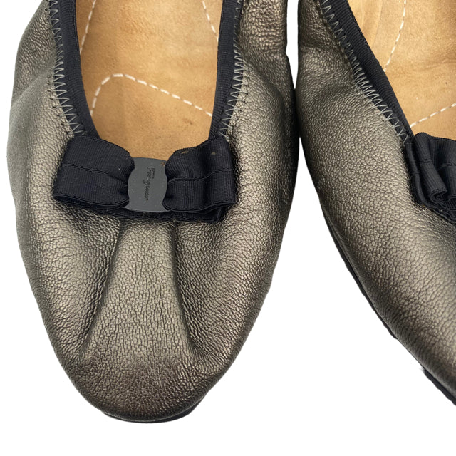 FERRAGAMO Size 11 Bronze/Blk Ballet Leather SHOE