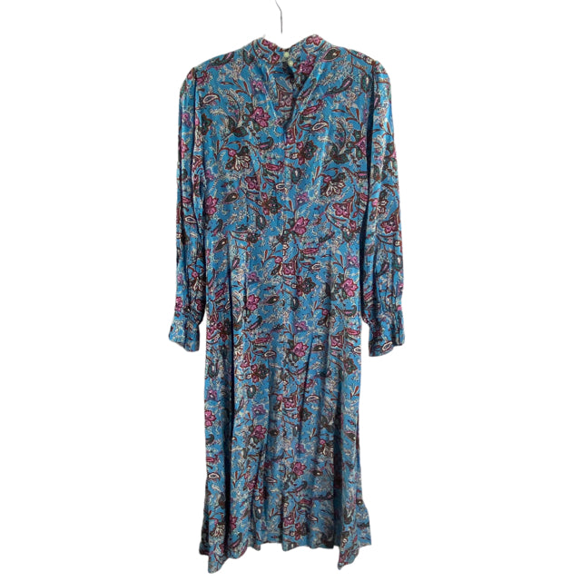 LOFT Size 0 Blue/Multi Paisley Long Sleeve Viscose DRESS