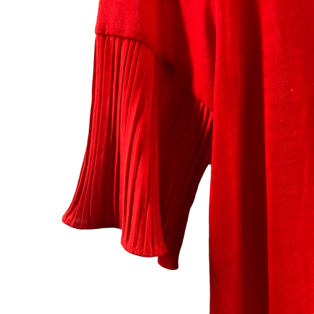 LOFT Size SMALL Red Pleats 3/4 Sleeve Polyester Blend TOP