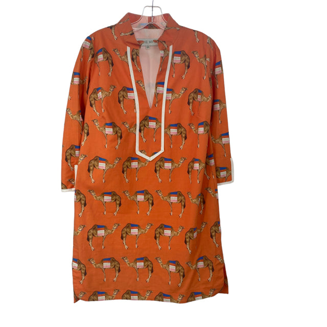 BROOKE WRIGHT Size SMALL Orange Print 3/4 Sleeve Cotton DRESS