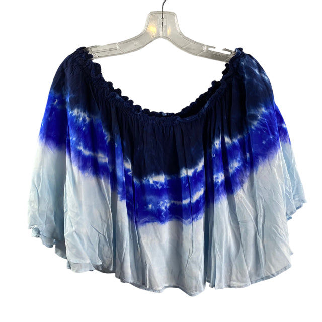 YOUNG FABULOUS Size MED Navy/Blue Tie Dye Ruffle Details NWT BLOUSE