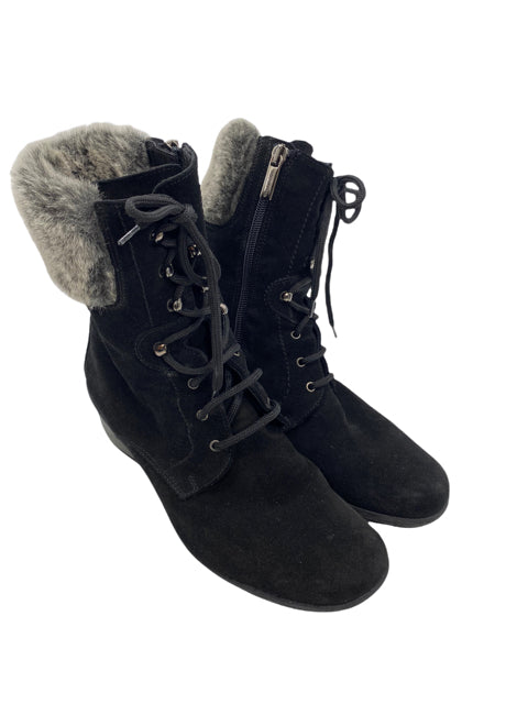 AQUATALIA Size 7 1 2 Black Gray Laced Fur BOOT