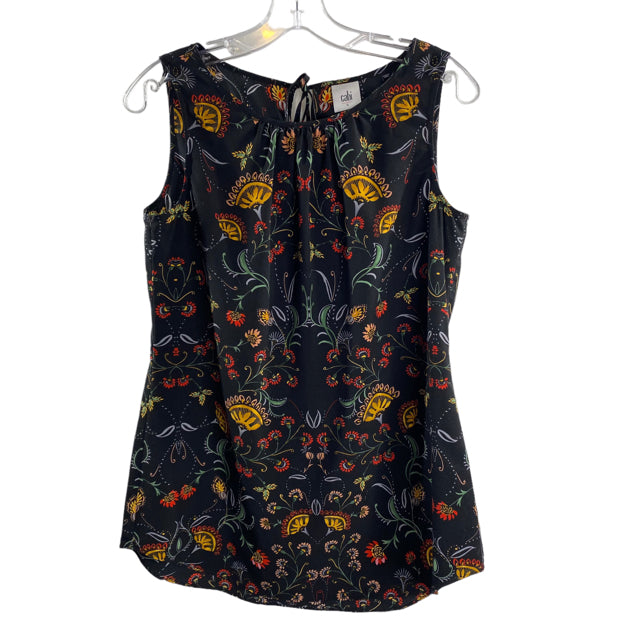 CABI Size SMALL Black/Multi Floral Sleeveless Tunic Length Polyester TOP