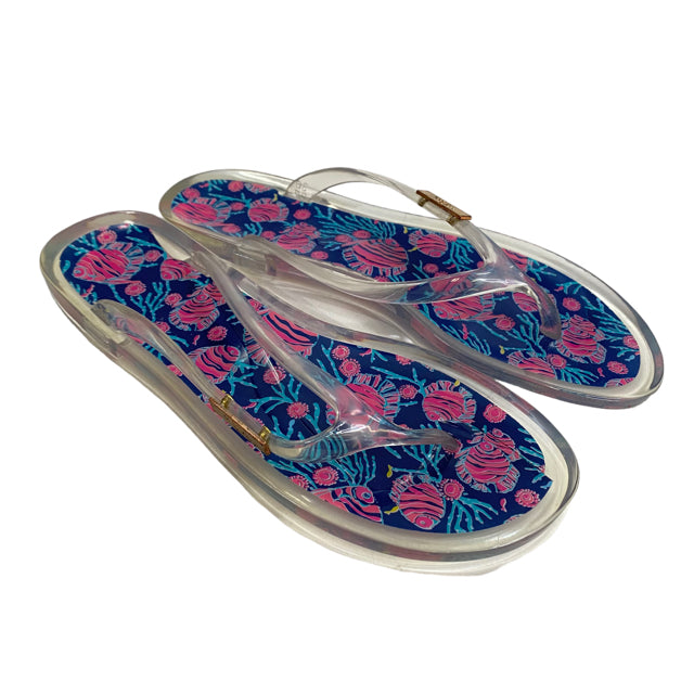 LILLY PULITZER Size 37 Blue/Green Thong Sandal Plastic SHOE
