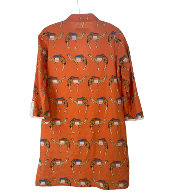 BROOKE WRIGHT Size SMALL Orange Print 3/4 Sleeve Cotton DRESS