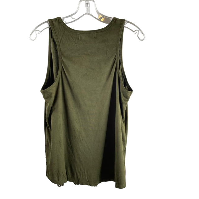 SWEET WANDERER Size LARGE Olive Hem Detail Sleeveless Sueded Polyester TOP