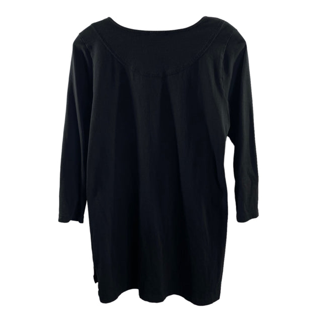 LILLA P Size SMALL Black 3/4 Sleeve Button Neck Pima Cotton TOP