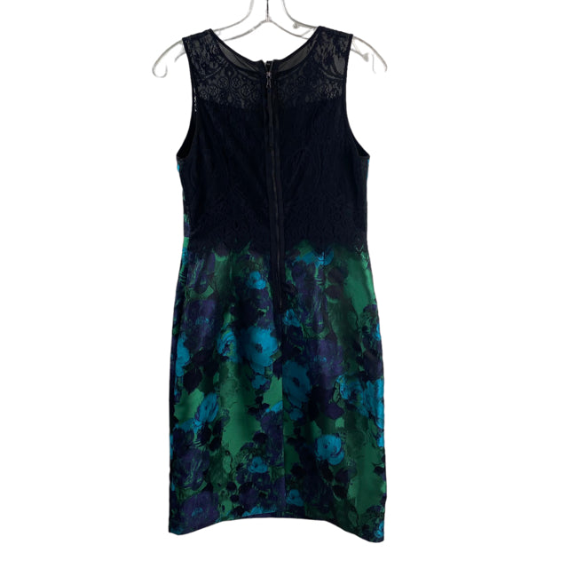 LEIFSCOTTIR Size 6 Green/Purple Brocade Sleeveless Polyester DRESS