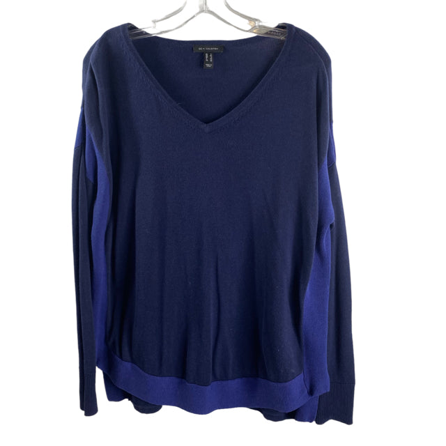 H by HALSTON Size SMALL Navy/Blue Two Tone Long Sleeve Cotton Knit SWEATER