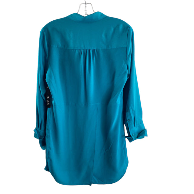 NIC & ZOE Size SMALL Aqua Long Sleeve Button Front Polyester NWT BLOUSE